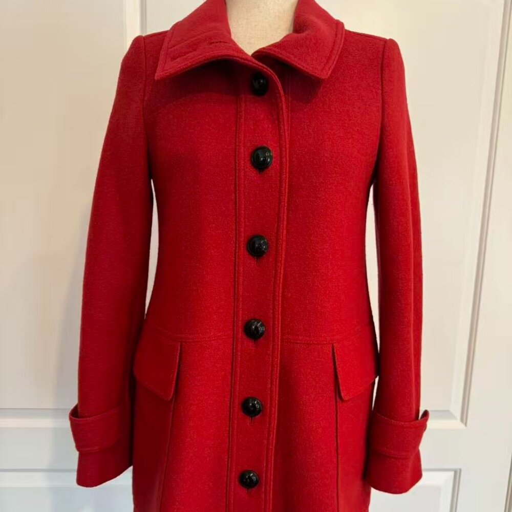 100% Authentic Burberry London Wool Red Coat, Sz 4